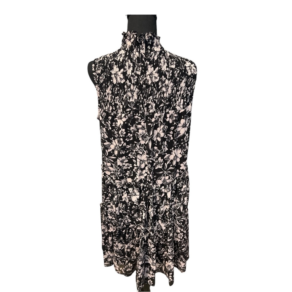 Just Taylor Sleeveless Mock Neck Smocked Floral Print A-line Chiffon Dress, Sz14 - Picture 8 of 15